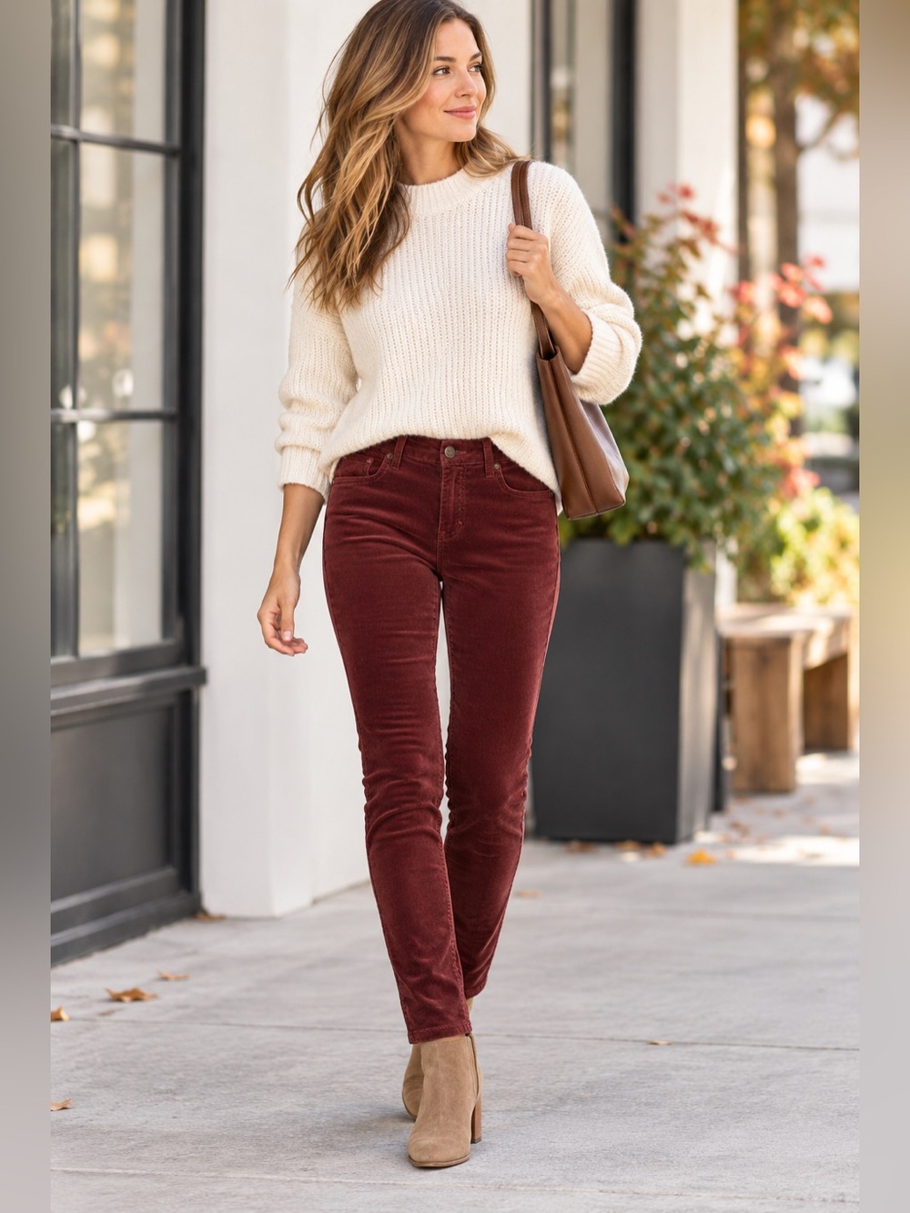 Kut from the Kloth Diana Skinny Corduroy Pants 6 Burgundy Rust Stretch